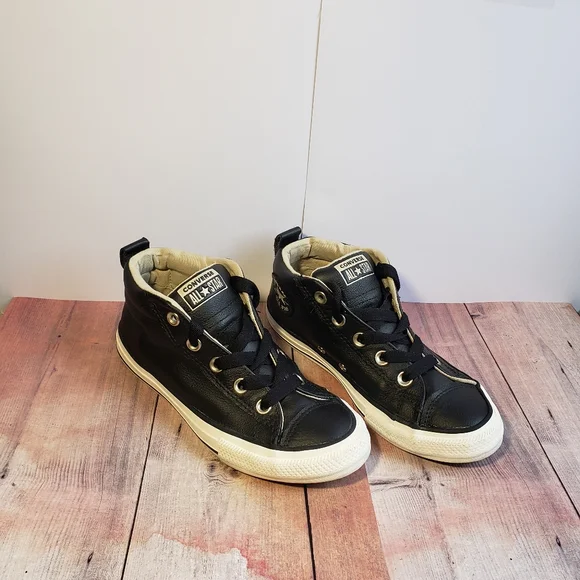 Leather Black Converse Junior Sneakers - Picture 3 of 16